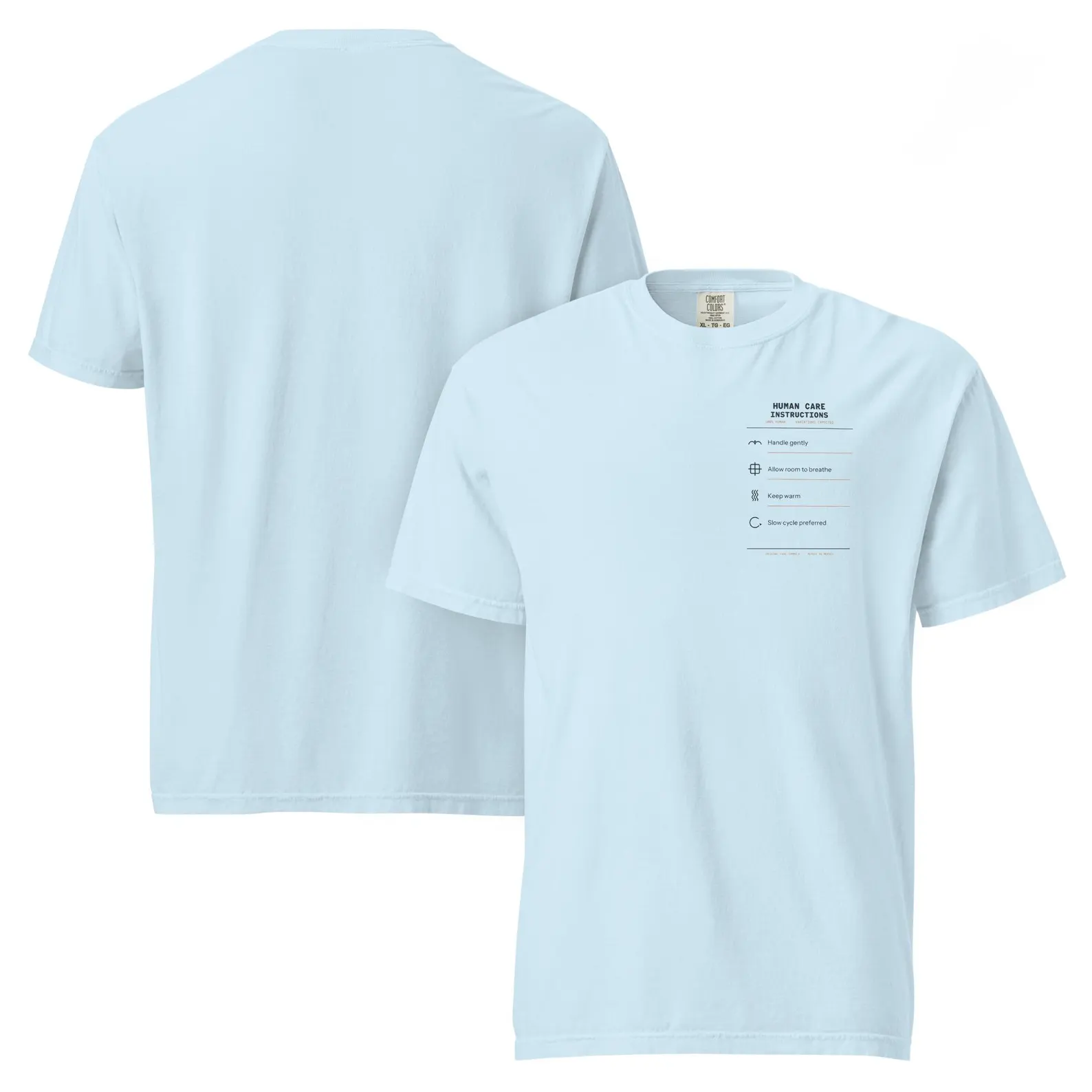 front and back visuals of the t-shirt in light blue