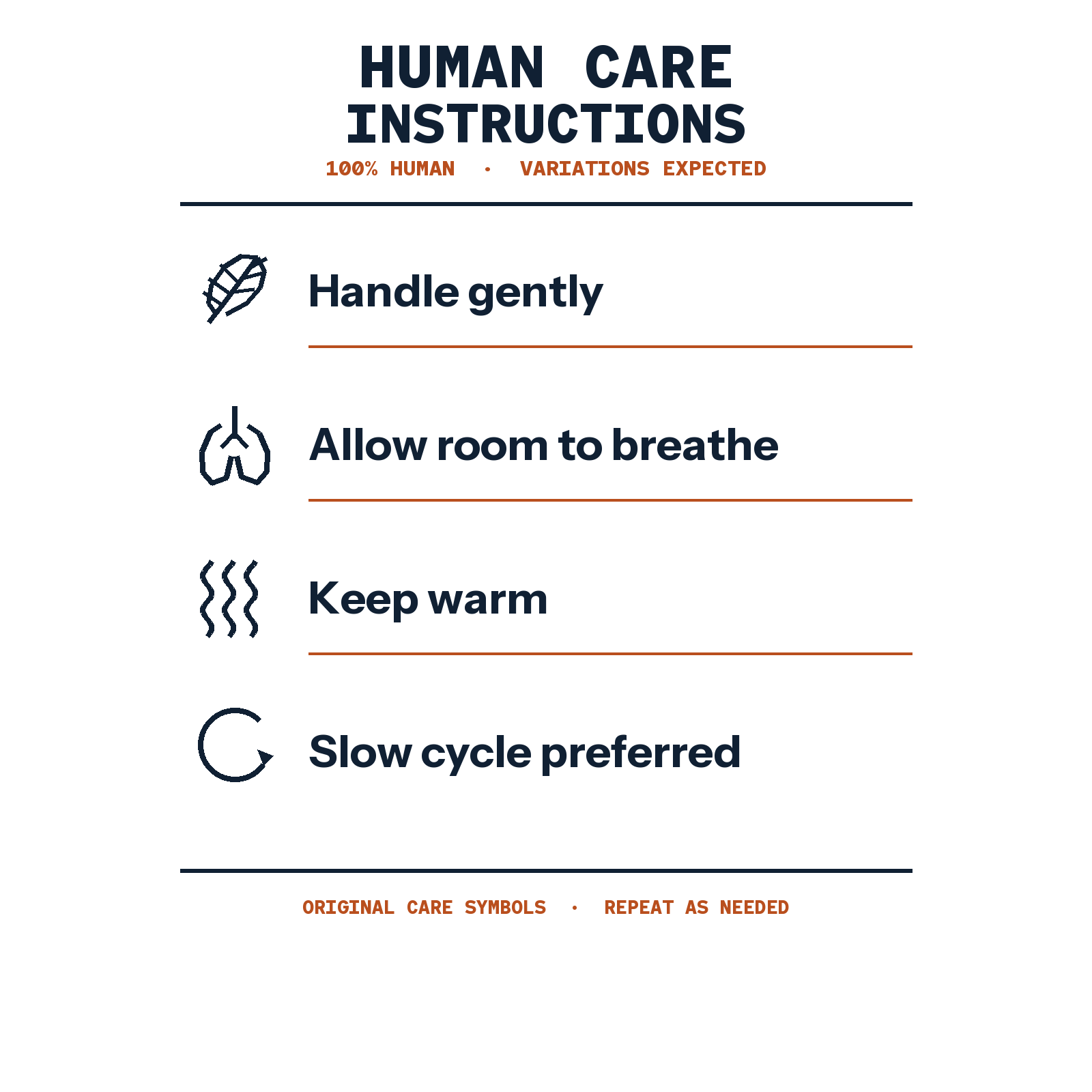Human care instructions close up print