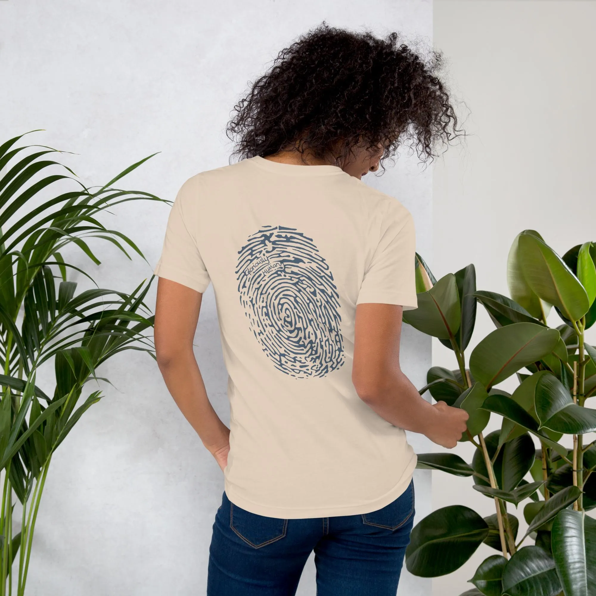 Female back pose soft cream gloriously human T-shirt