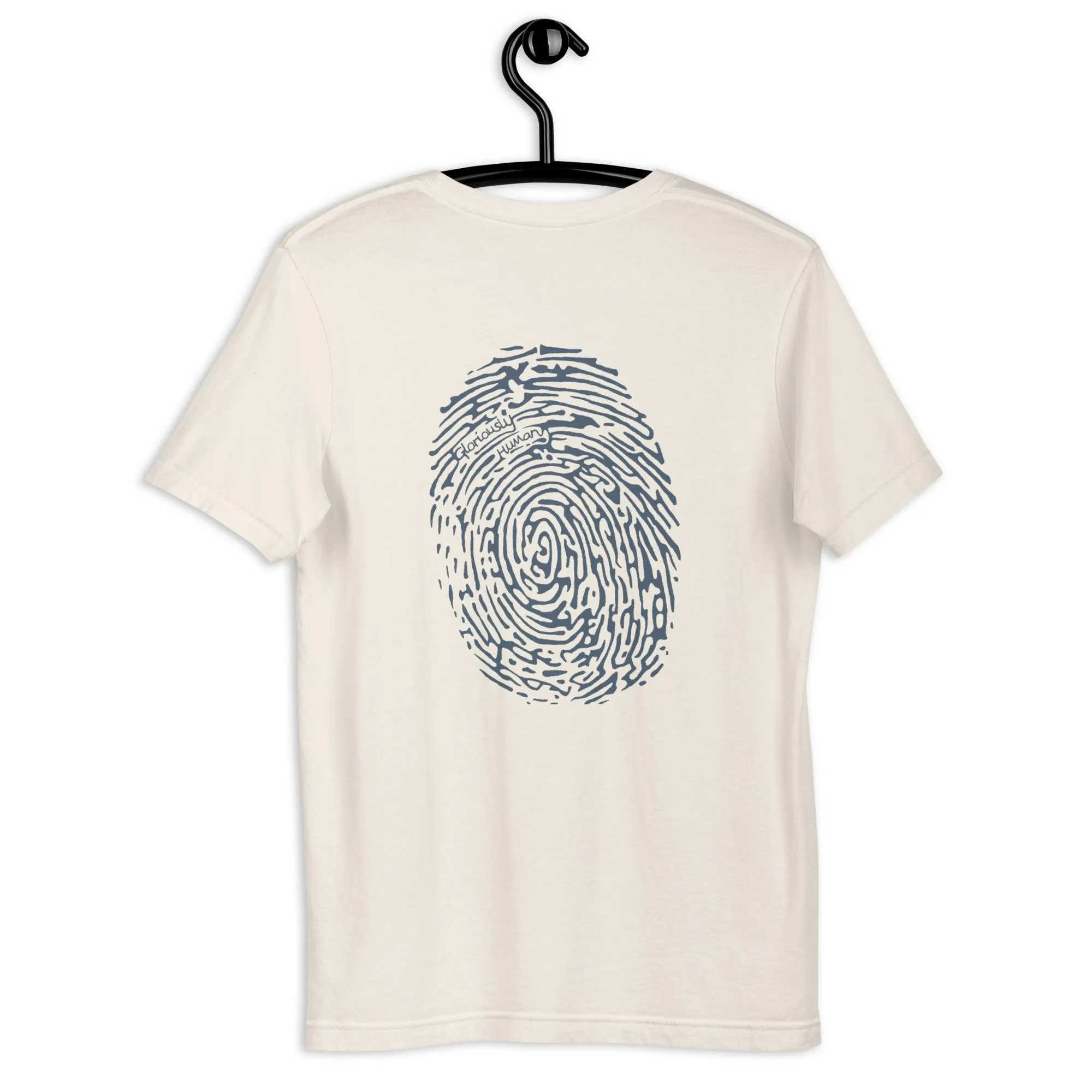 Back soft cream gloriously human T-shirt on a hanger