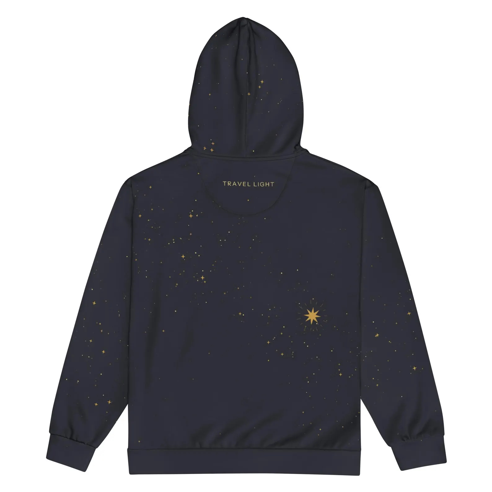Model wearing the Live Light hoodie flat back view