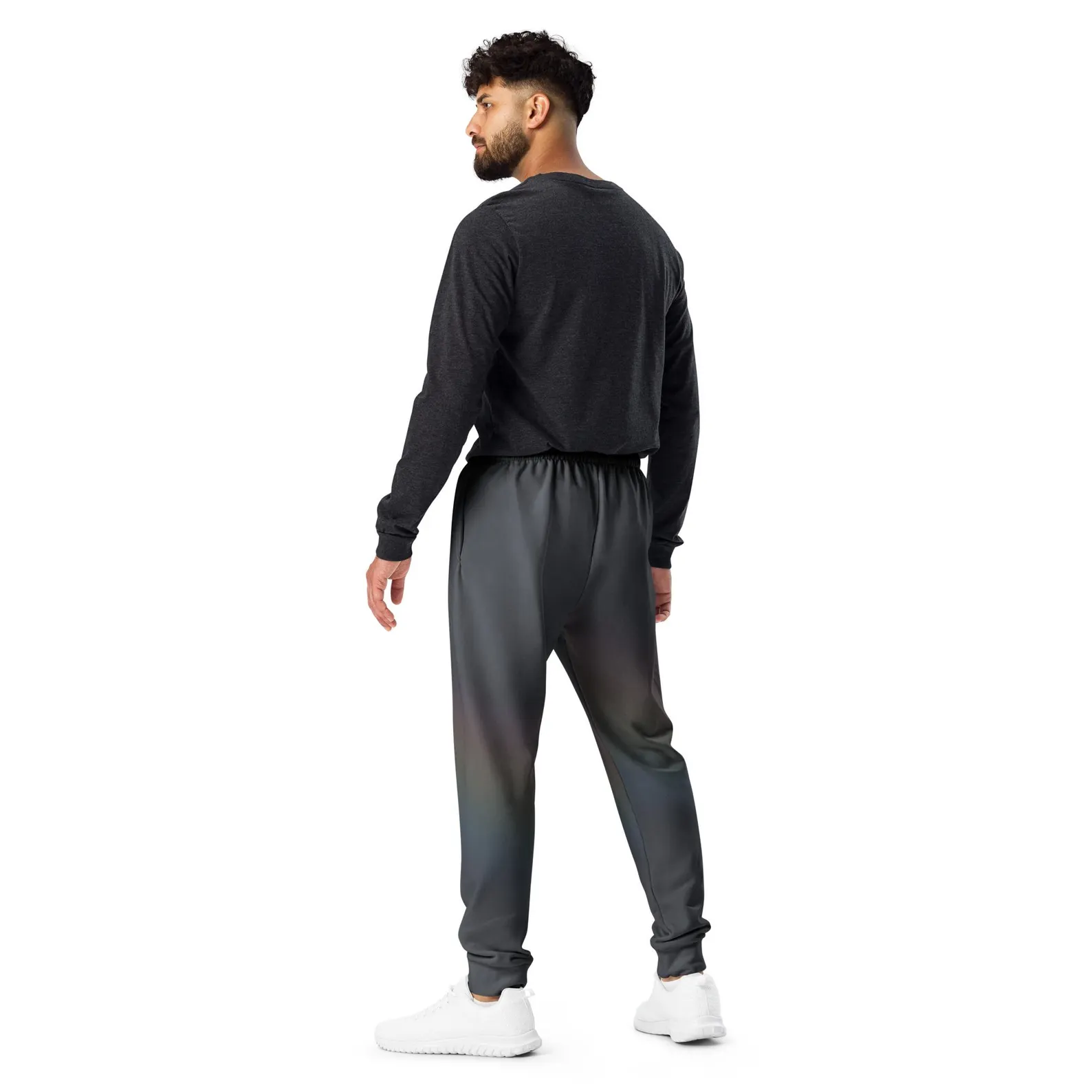 View of the quiet spectrum joggers of a man standing from behind