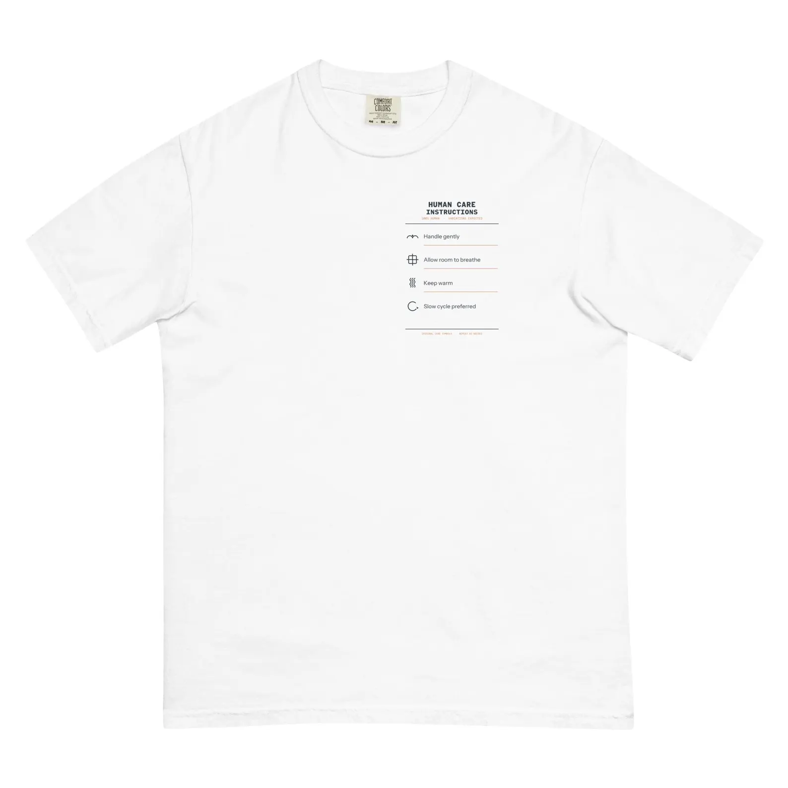 Human Care Instructions T-shirt laid flat